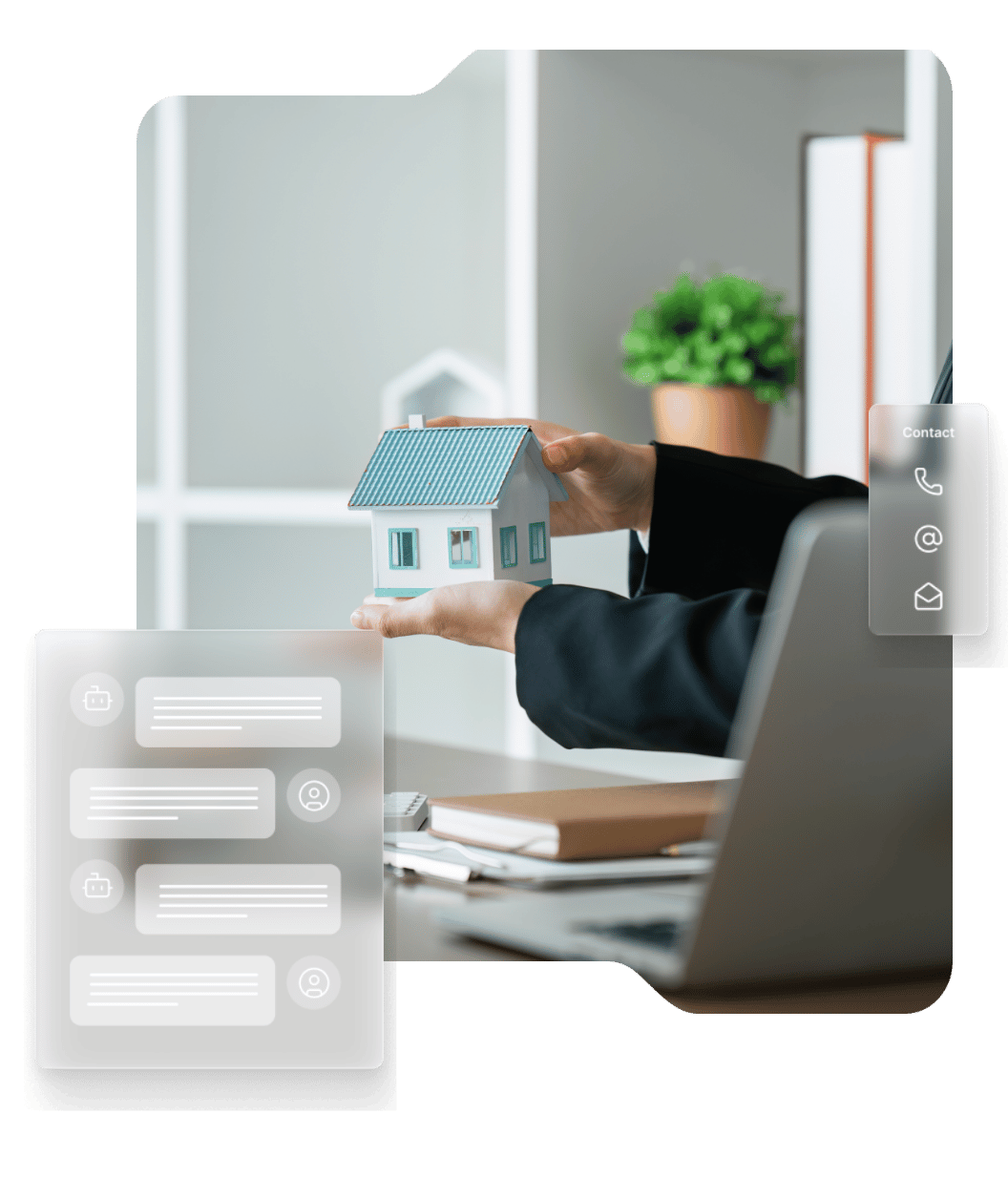 Professionnelle avec téléphone et modèle de maison